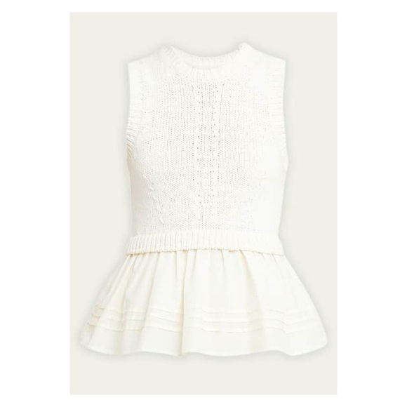 ULLA JOHNSON Edda top cream white medium knit sweater sleeveless blouse peplum - Picture 3 of 13
